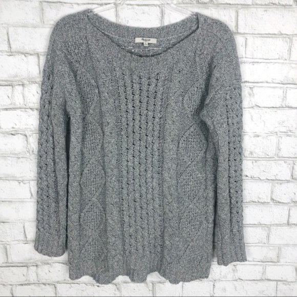 MADEWELL Sweater Boat Neck Cable Knit Chunky Tunic Light Gray Pullover Small - Picture 3 of 7